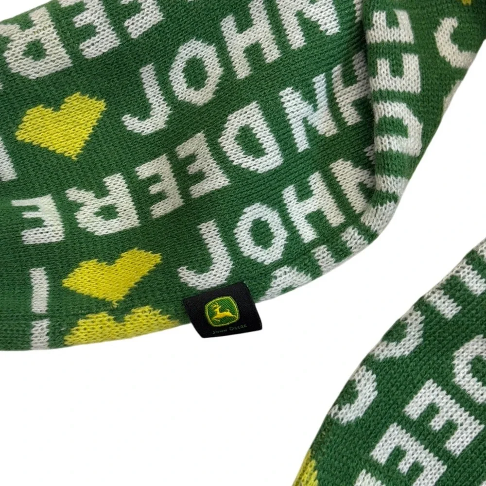 John Deere | Scarf | Green White‎ Yellow | Logo | Knit | No Pom Poms